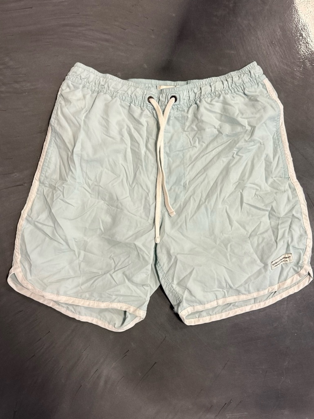 Modern Amusement Pale Aqua Swim Shorts with White Mesh Lining